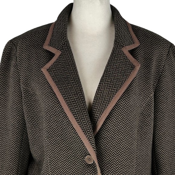 Darling! Libby. Edelman Brown & Tan Herringbone Blazer with Leopard Lini… - Picture 11 of 12